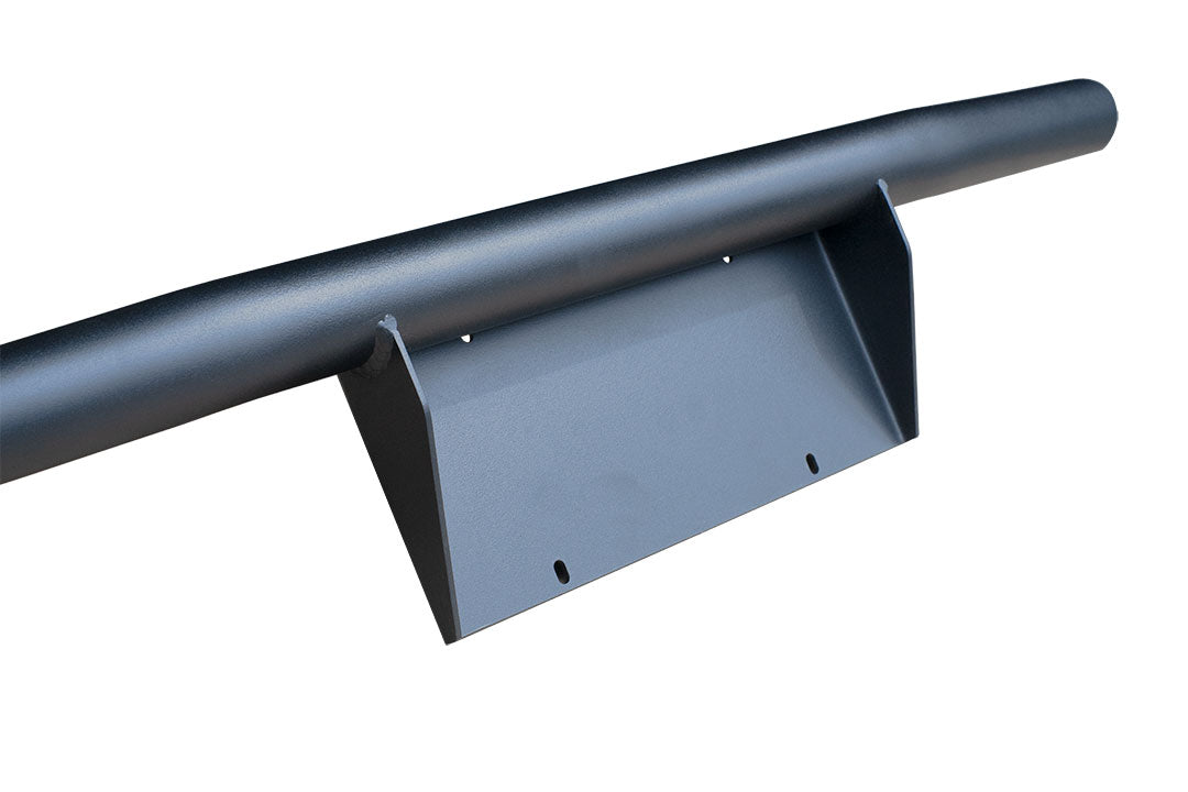 Front Step Light Bar - Sprinter (2019+) by Van Compass: A sturdy black pipe mount with a long metal bar, designed for auxiliary lighting on 2019+ Sprinter VS30 models.