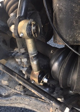 Close-up of the FRONT SWAY BAR DISCONNECT KIT for Sprinter 4x4 (2015-2018), showing its metal components designed to improve suspension articulation.
