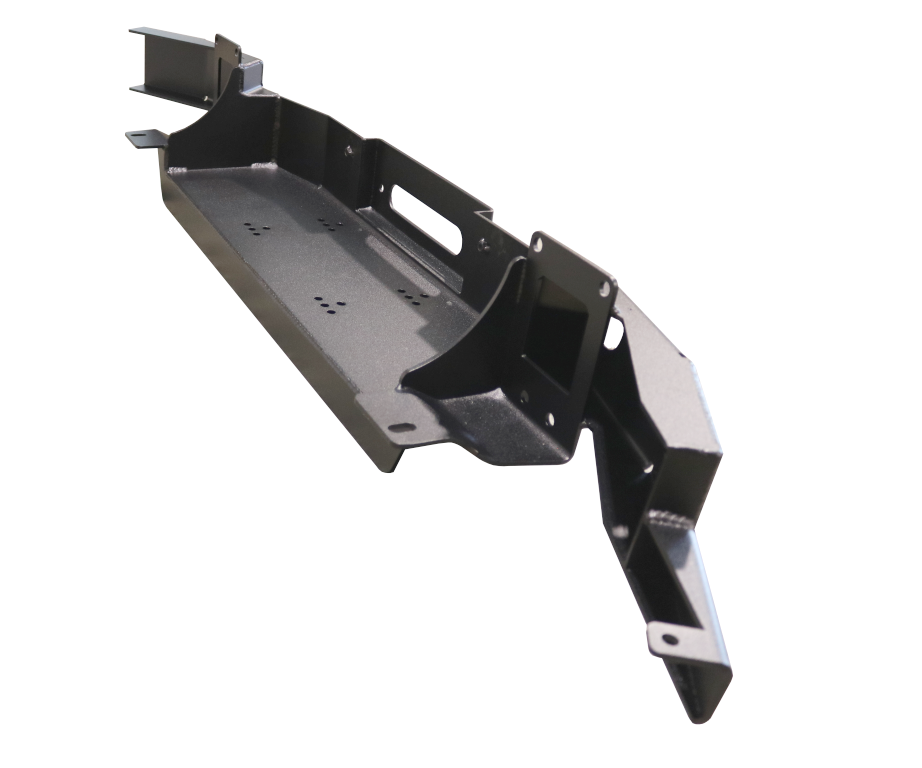 Front Winch Bumper - Sprinter (2015-2018) by Van Compass, featuring a black metal piece with recovery points and a hitch receiver attachment visible.