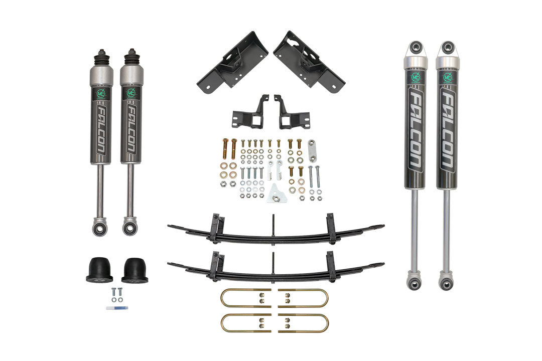 STAGE 3 SYSTEM - SPRINTER 4X4 (2015-2018 2500 ONLY) by VAN COMPASS: Includes shocks, bolts, leaf spring, black cylinders, metal rods, brackets, and cables for enhanced vehicle handling and stability.