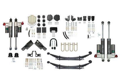 STAGE 6.3 DUALLY 2 LIFT SYSTEM - SPRINTER 4X4 (2019-2022 3500) by VAN COMPASS, featuring various vehicle parts, black pipes, and adjustable Falcon 3.3 shocks.