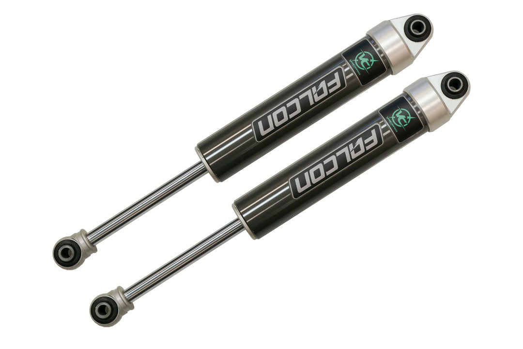 Falcon 2.1 Monotube Rear Shocks - Sprinter 3500 2WD (2007+). Pair of black and silver shock absorbers designed for increased comfort and vehicle control.